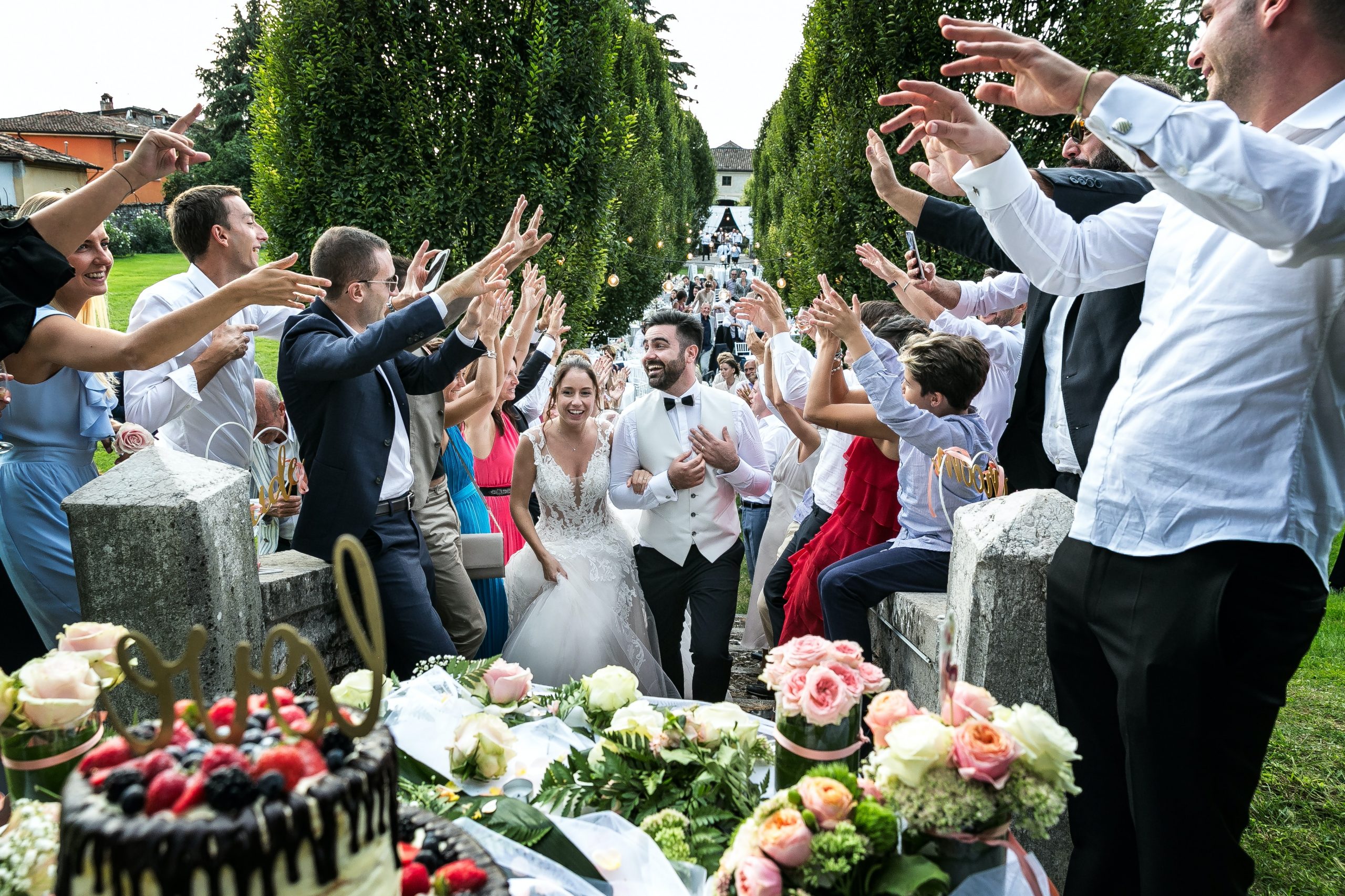 A large wedding celebration outdoors